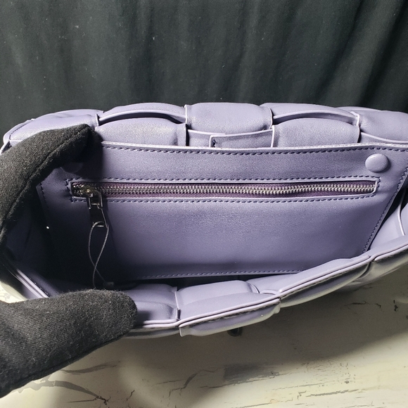 Inspired Shoulder Bag in Purple Cowhide with a Weighted Chain Strap - Picture 9 of 16